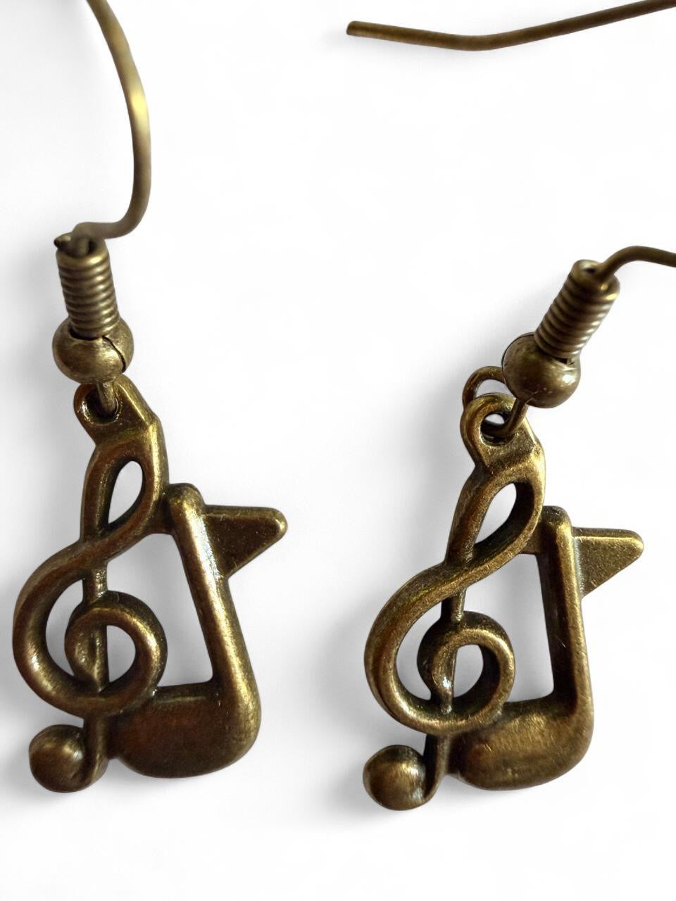 Handcrafted Antique Bronze Music Note Earrings | Treble Clef Dangle Earrings for Musicians