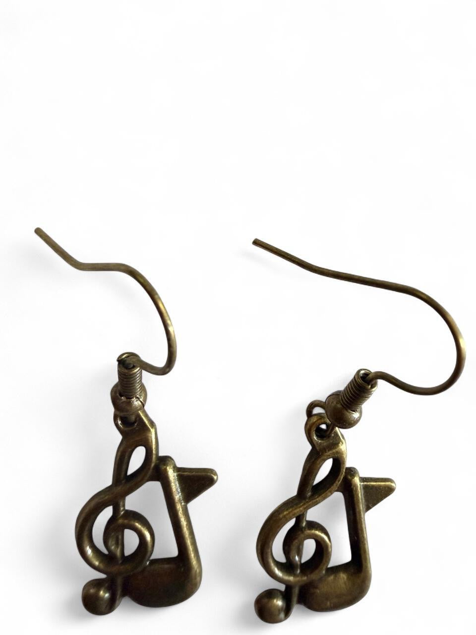 Handcrafted Antique Bronze Music Note Earrings | Treble Clef Dangle Earrings for Musicians
