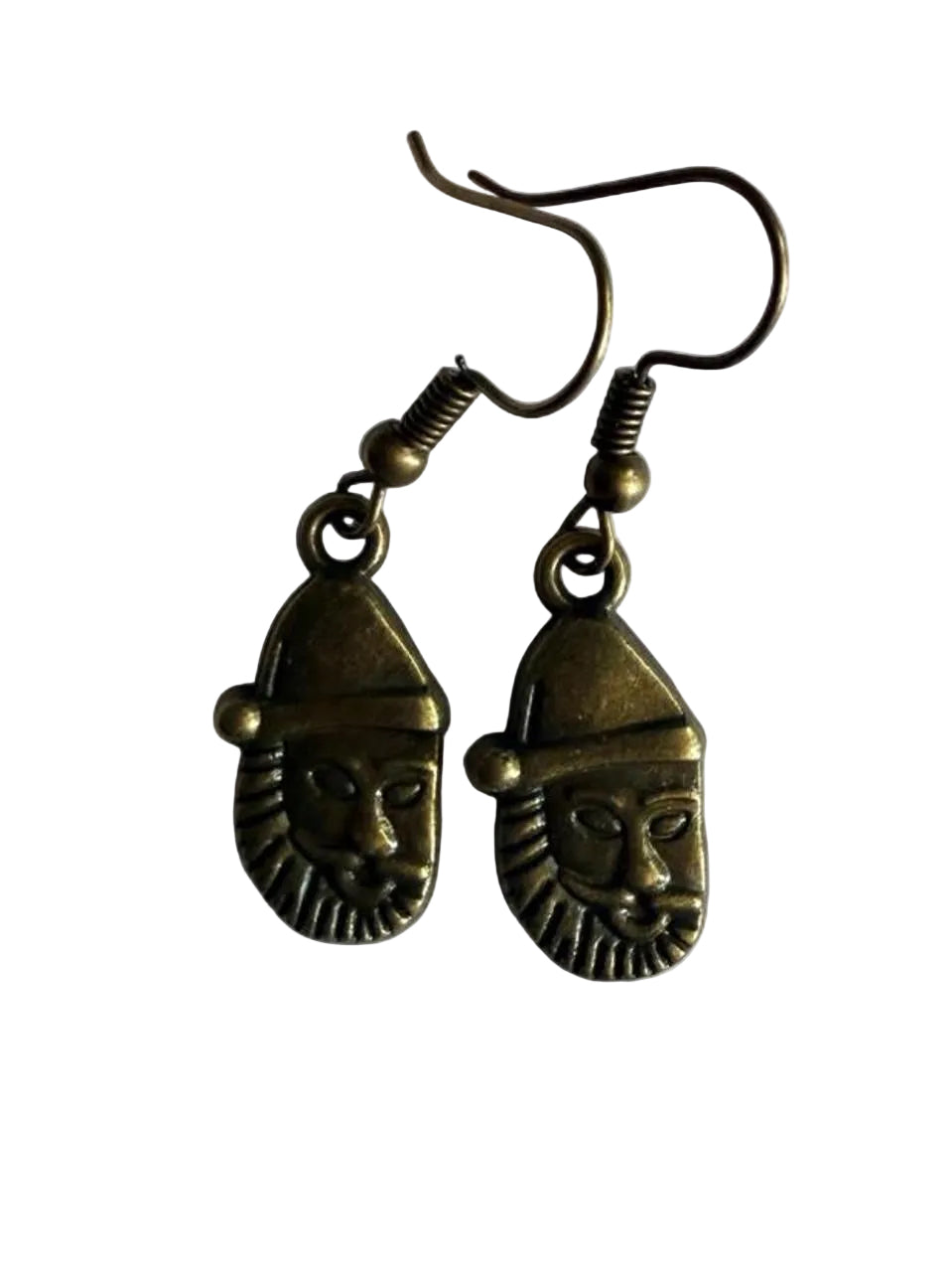 Handmade Antique Bronze Santa Earrings | Vintage Christmas Kitsch Jewelry