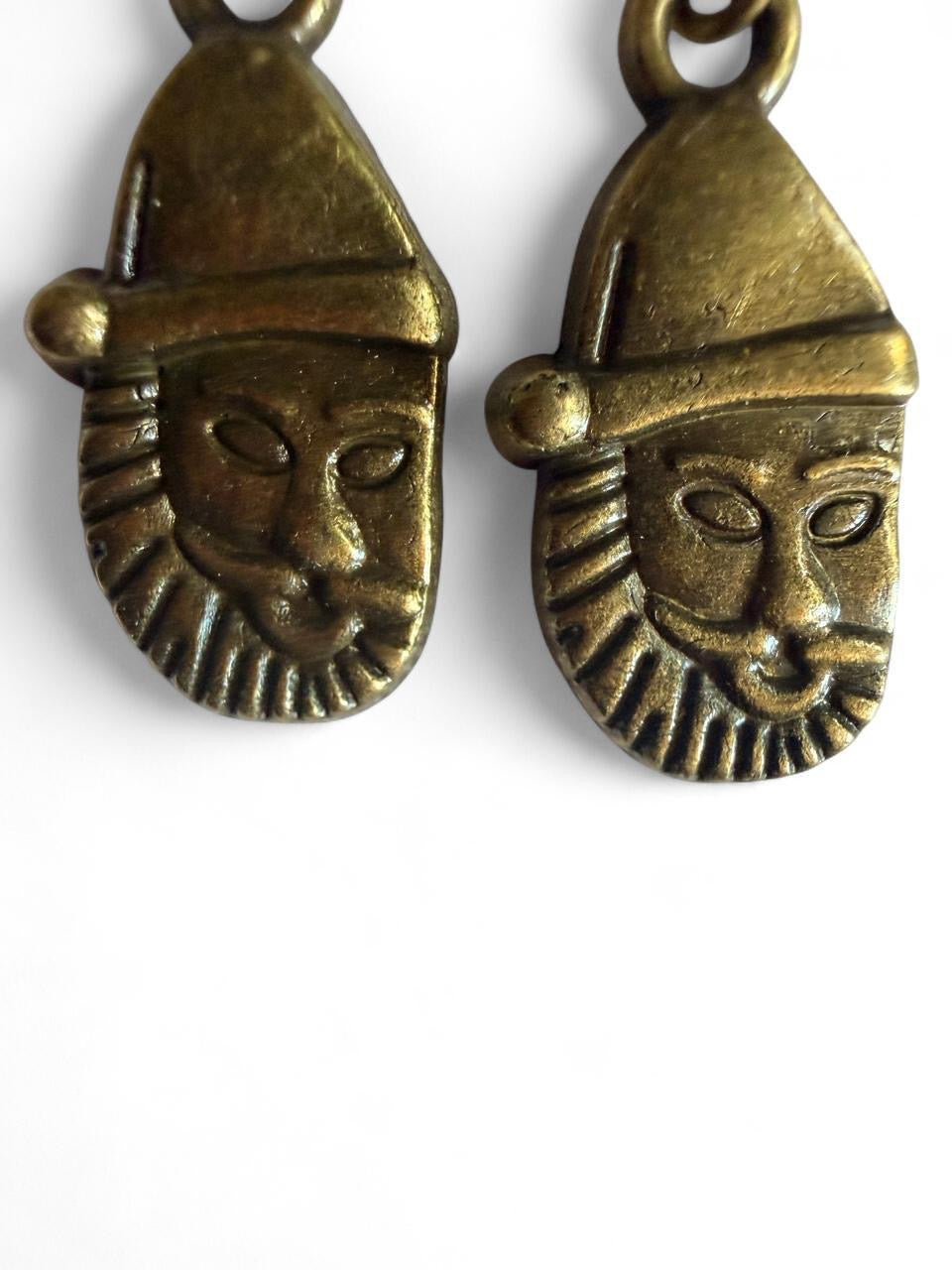 Handmade Antique Bronze Santa Earrings | Vintage Christmas Kitsch Jewelry