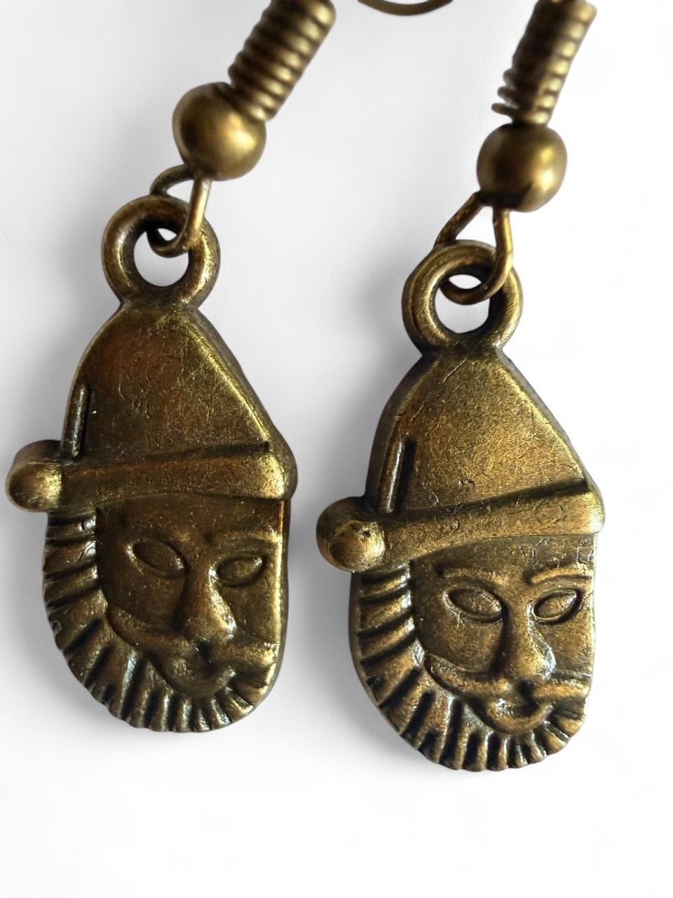 Handmade Antique Bronze Santa Earrings | Vintage Christmas Kitsch Jewelry