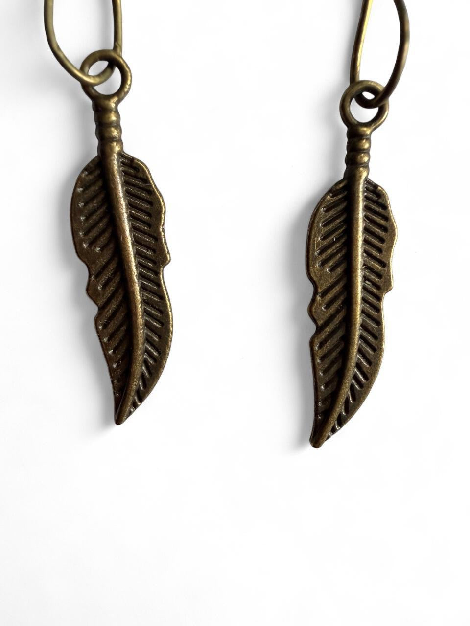 Boho Feather & Turquoise Bead Dangle Earrings | Handmade