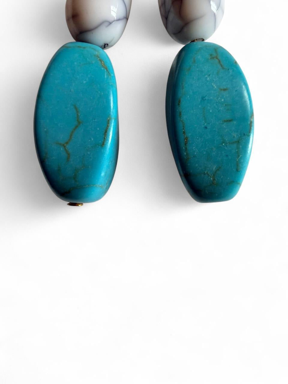 Handmade Turquoise & White Howlite Dangle Earrings | Gold Tone Southwest Minimalist
