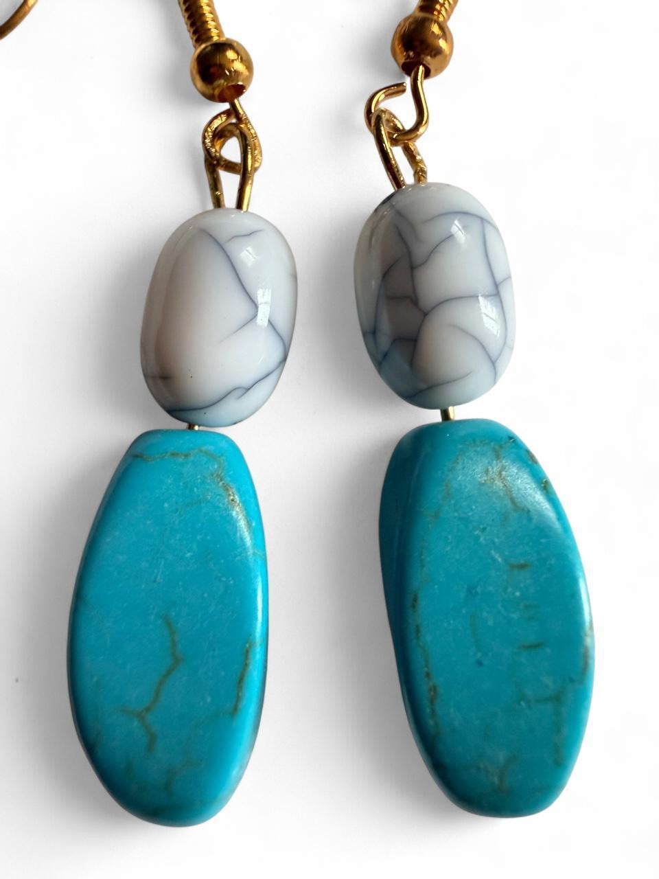 Handmade Turquoise & White Howlite Dangle Earrings | Gold Tone Southwest Minimalist