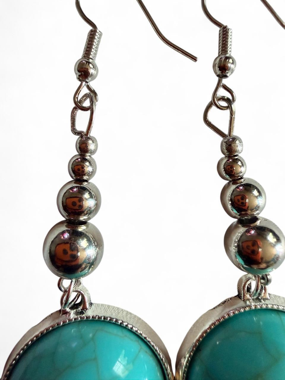 Turquoise Statement Dangle Earrings - Handmade Boho Western Jewelry