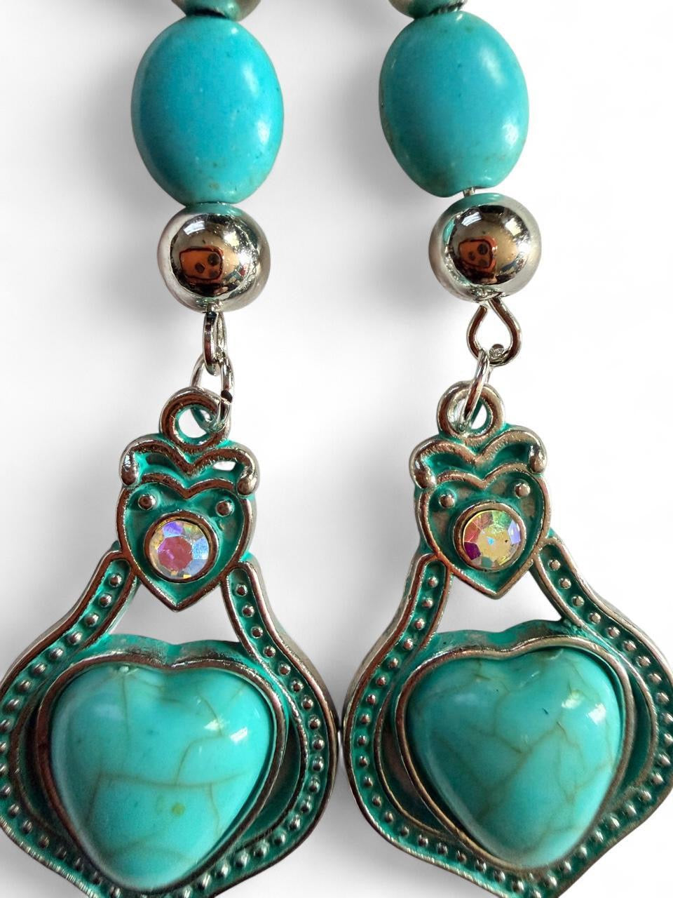 Turquoise Heart Dangle Earrings – Handmade Boho Western
