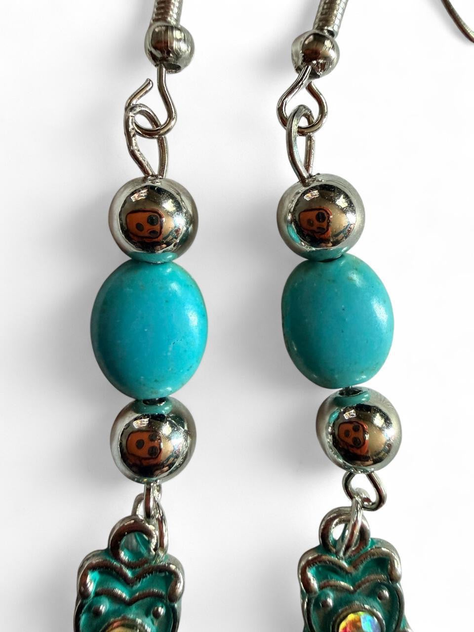 Turquoise Heart Dangle Earrings – Handmade Boho Western