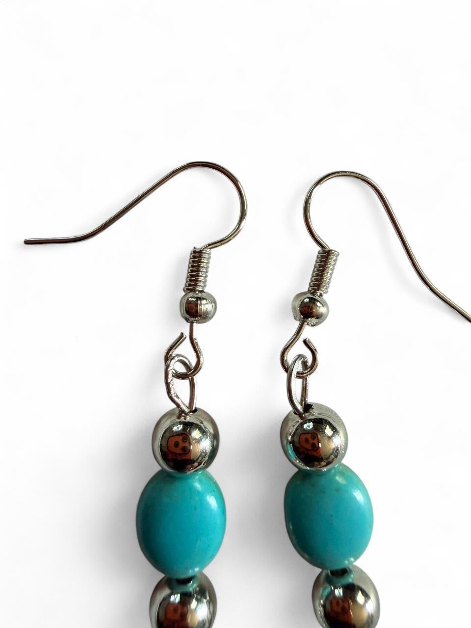 Turquoise Heart Dangle Earrings – Handmade Boho Western
