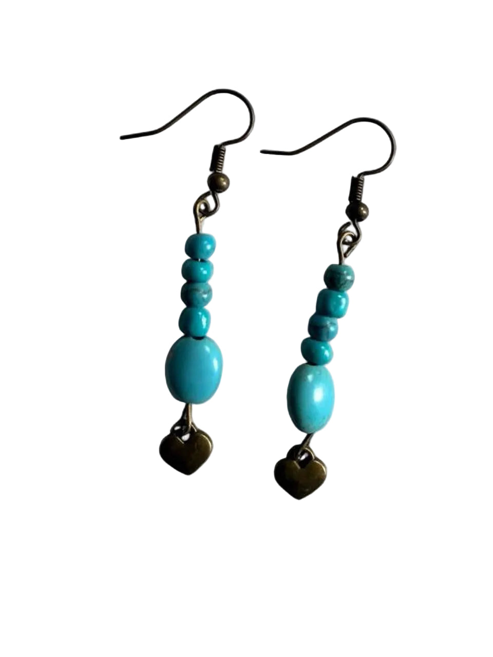 Turquoise Heart Dangle Earrings – Handmade Western Boho
