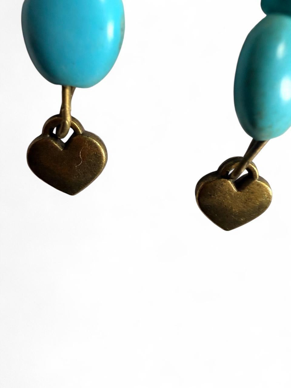 Turquoise Heart Dangle Earrings – Handmade Western Boho