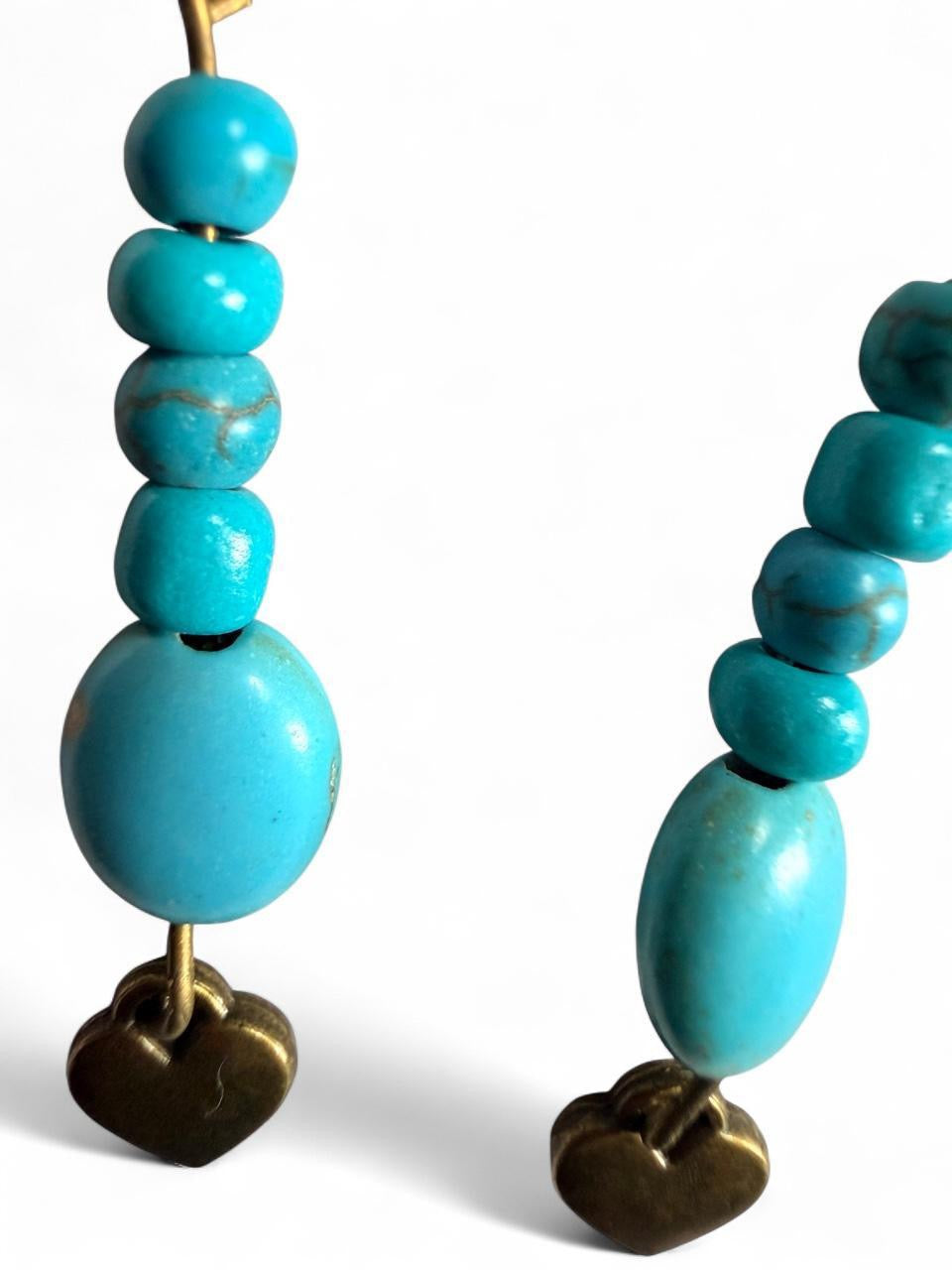 Turquoise Heart Dangle Earrings – Handmade Western Boho