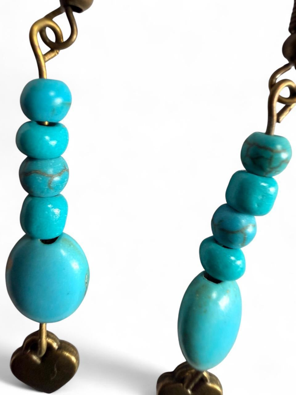 Turquoise Heart Dangle Earrings – Handmade Western Boho