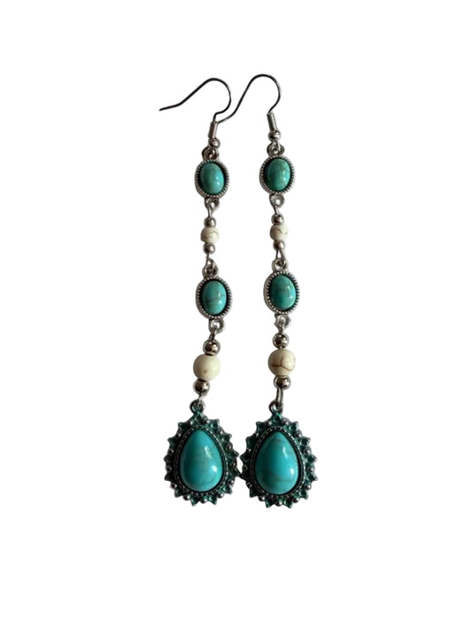Turquoise Sky Long Dangle Earrings – Handmade Western Statement
