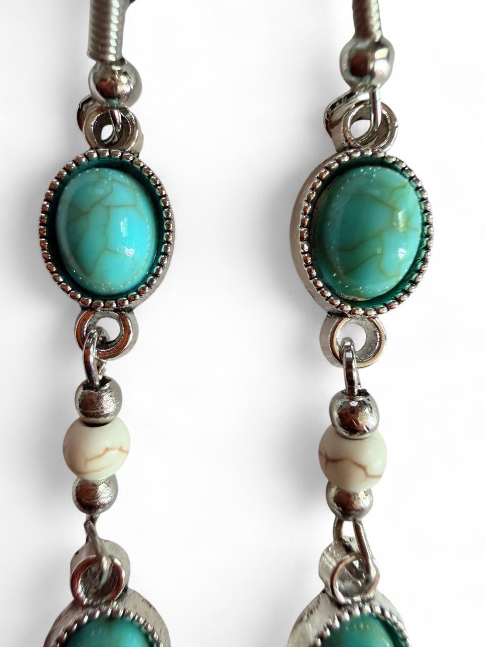 Turquoise Sky Long Dangle Earrings – Handmade Western Statement