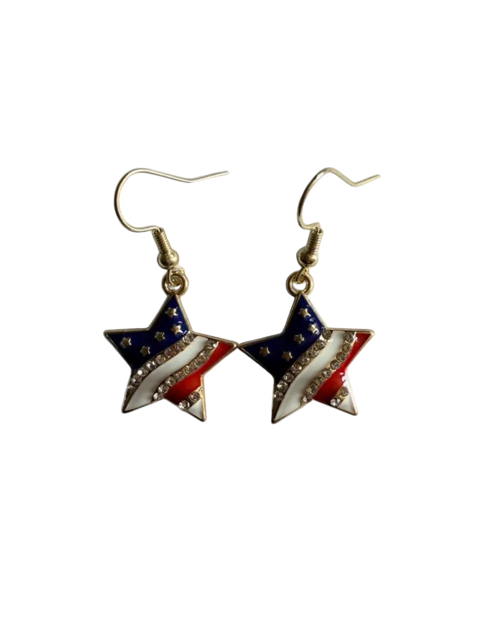Handmade Patriotic Rhinestone Flag Star Dangle Earrings | Dainty Americana Jewelry