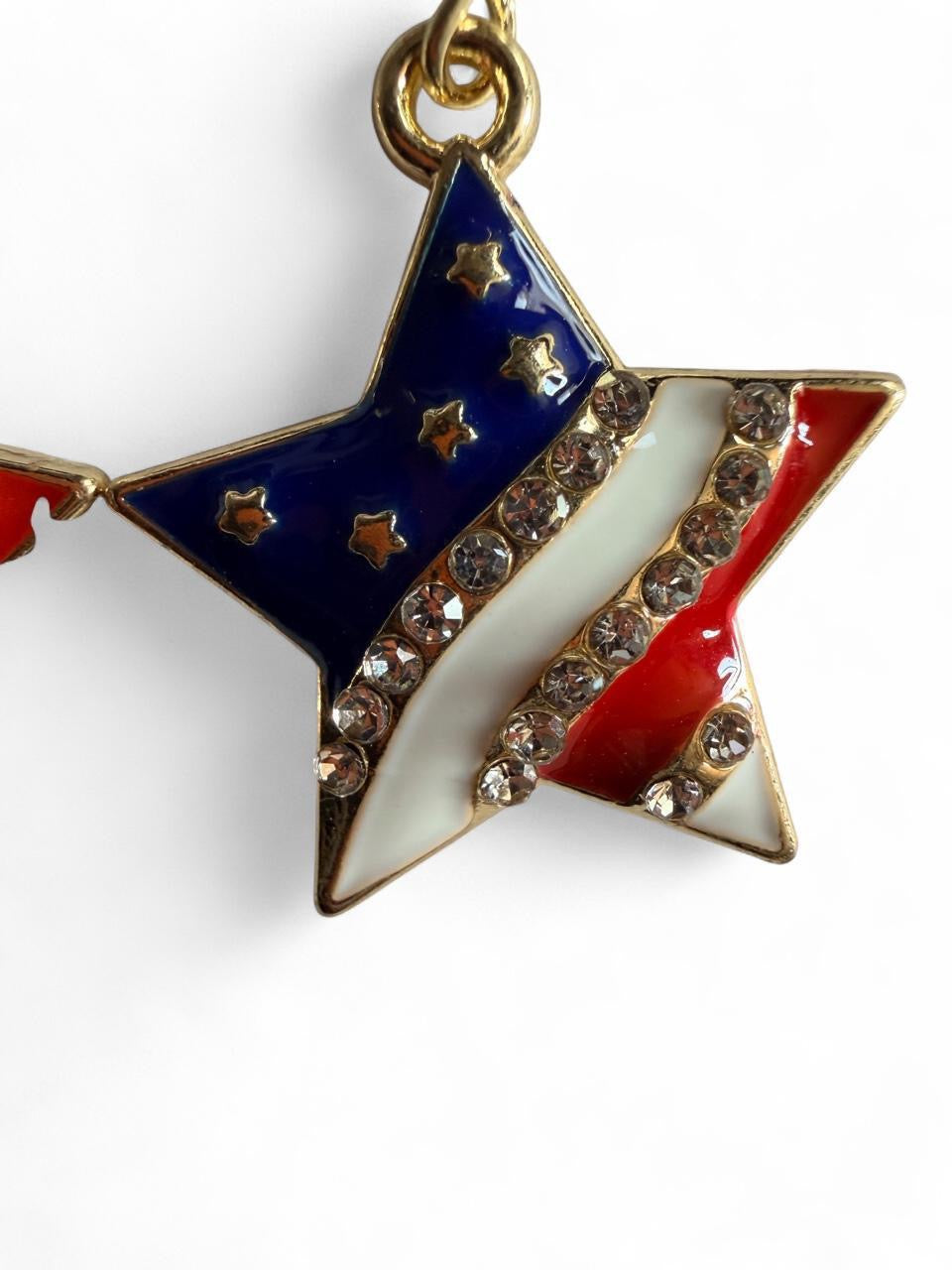 Handmade Patriotic Rhinestone Flag Star Dangle Earrings | Dainty Americana Jewelry