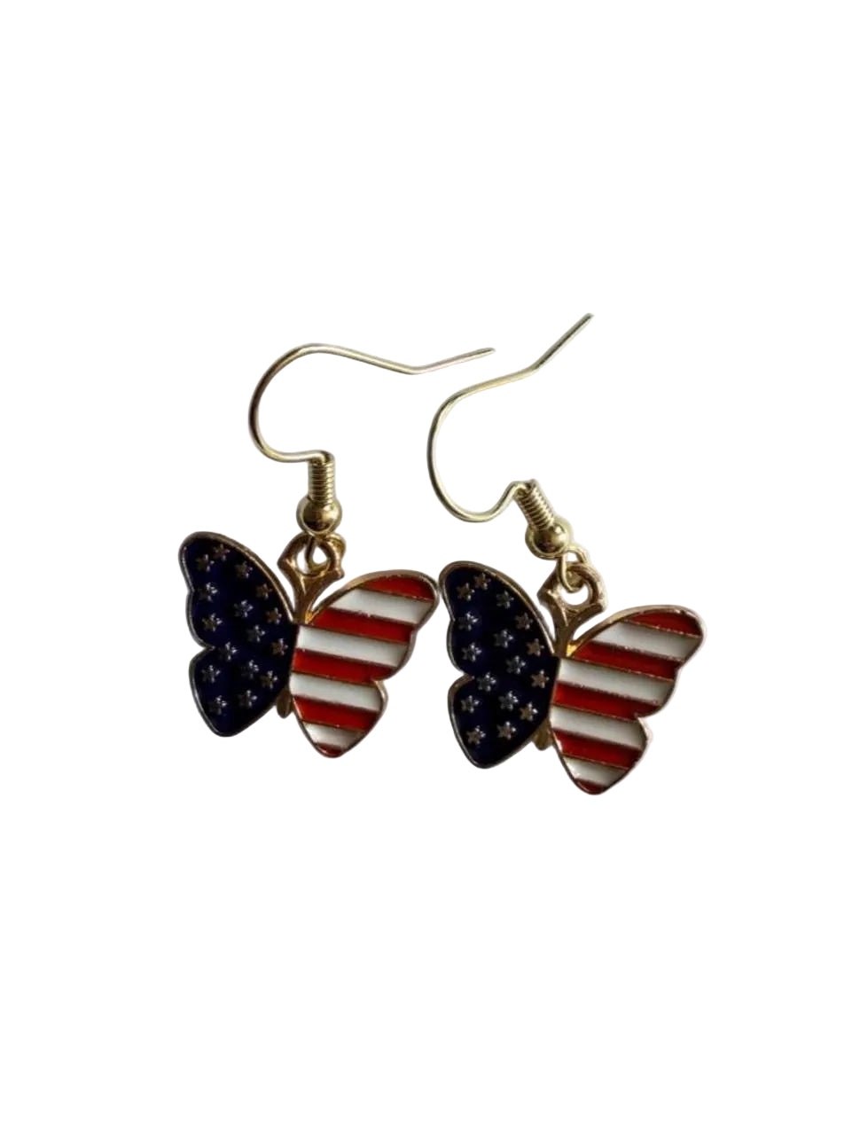 Handmade Patriotic American Flag Butterfly Dangle Earrings | Boho Americana Jewelry