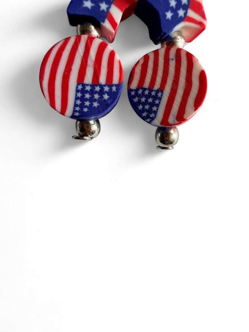 Handmade Patriotic Stacked Flag Bead Dangle Earrings | Red White & Blue Star Drops