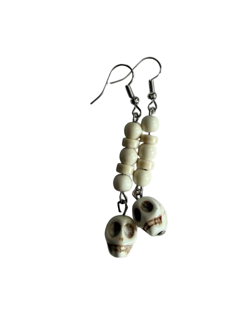 White Skull Beaded Dangle Earrings – Handmade Y2K Goth Halloween Jewelry