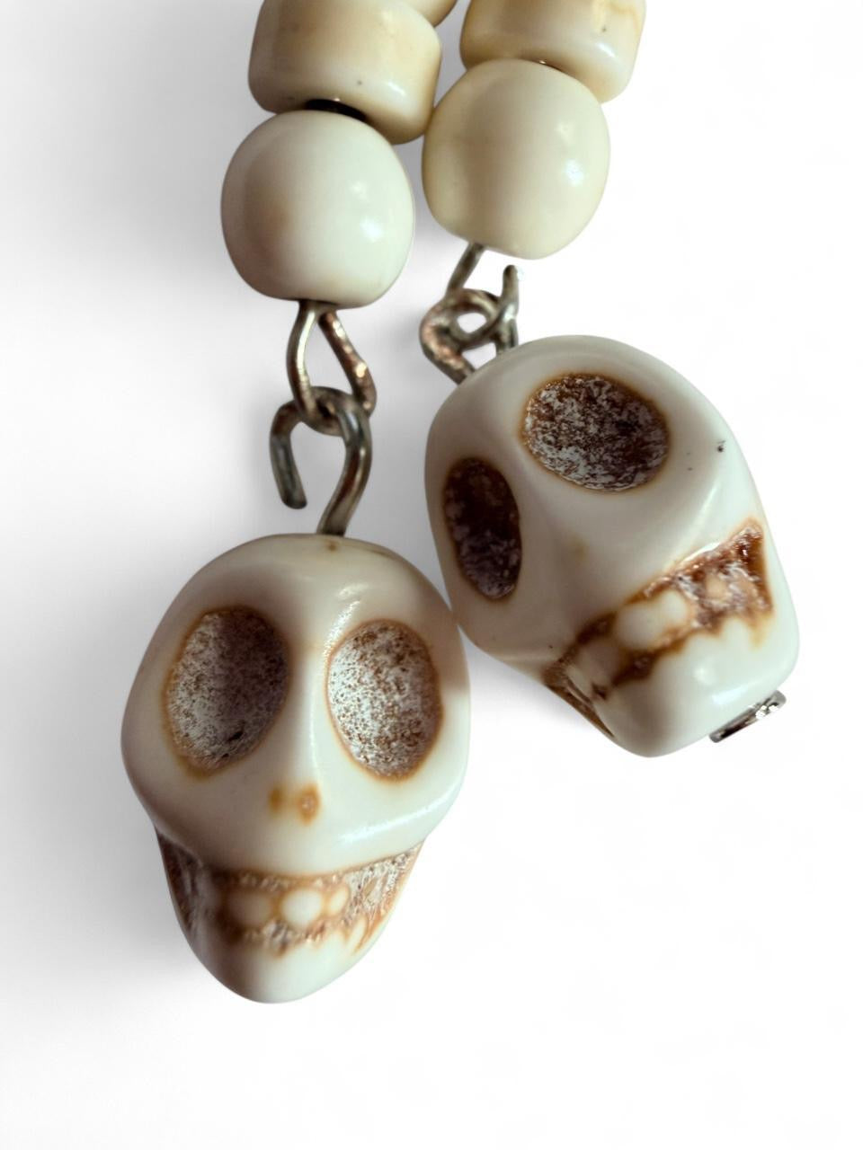 White Skull Beaded Dangle Earrings – Handmade Y2K Goth Halloween Jewelry