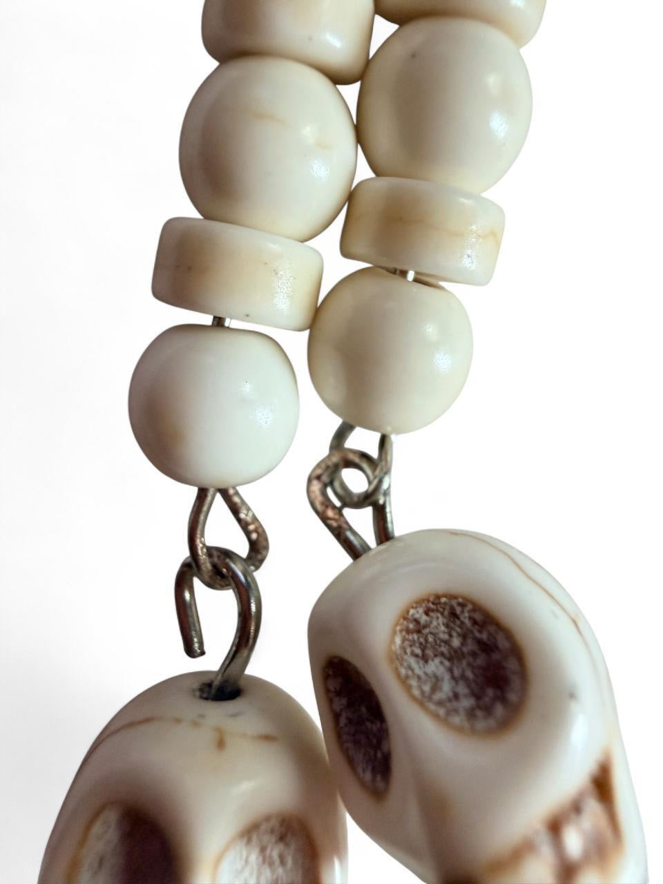 White Skull Beaded Dangle Earrings – Handmade Y2K Goth Halloween Jewelry