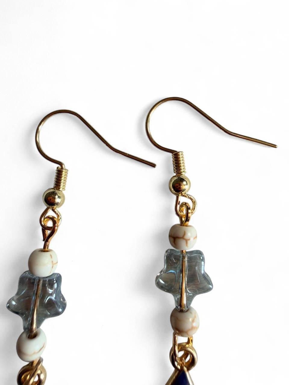Handmade Patriotic Rhinestone Flag Star Dangle Earrings | Boho Americana Star Bead Jewelry
