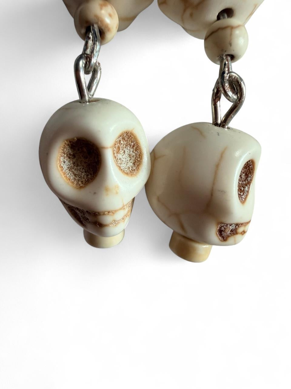 Cream Skull & Pumpkin Bead Drop Earrings 💀🤍